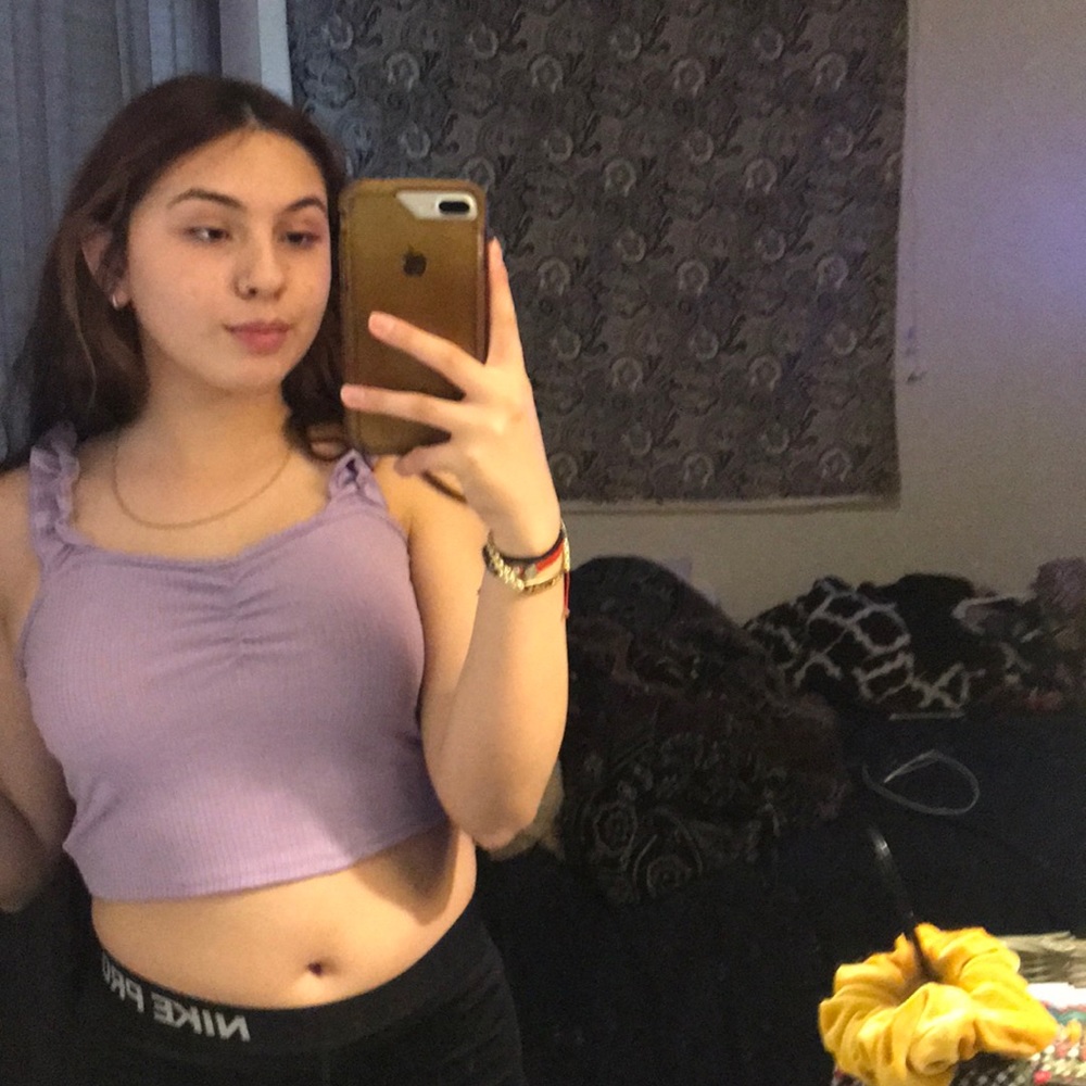 Lavender crop top with scrunched straps